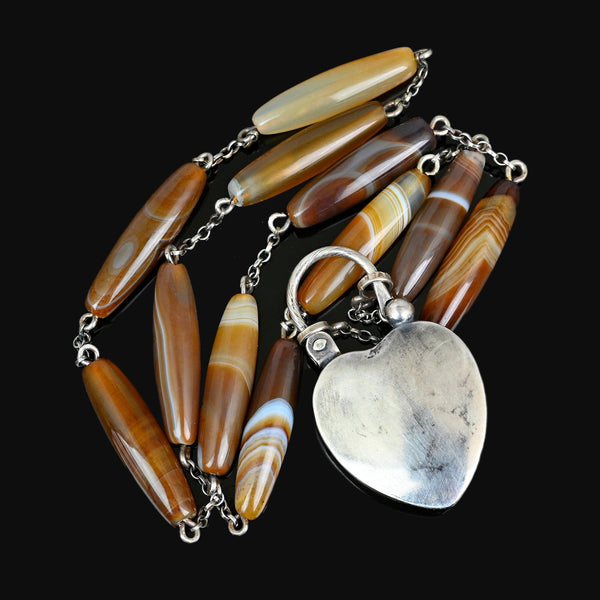 Vintage Scottish Agate Garnet Heart Padlock Necklace