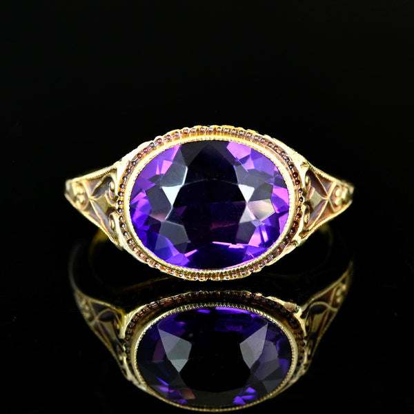 Art Deco 14K Gold Amethyst Ring 2.2 Carat February Birthstone