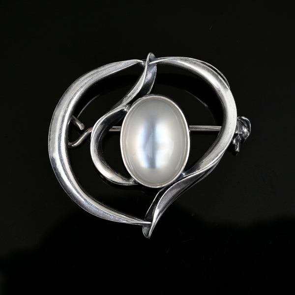 Arts & Crafts Moonstone Sterling Silver Heart Brooch - Boylerpf