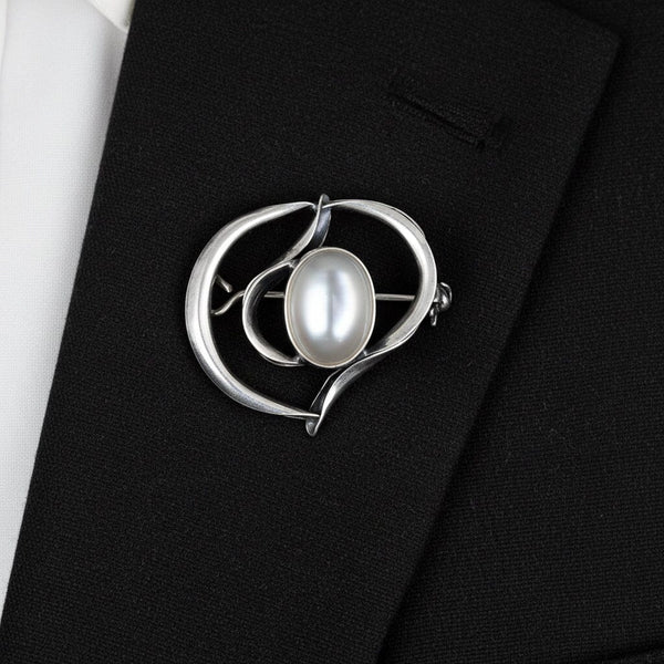Arts & Crafts Moonstone Sterling Silver Heart Brooch - Boylerpf