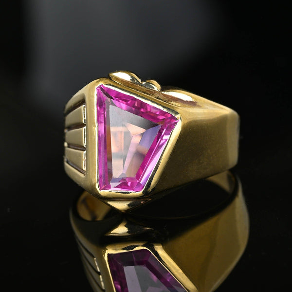 Vintage Gold Signet Fancy Cut Pink Sapphire Ring - Boylerpf