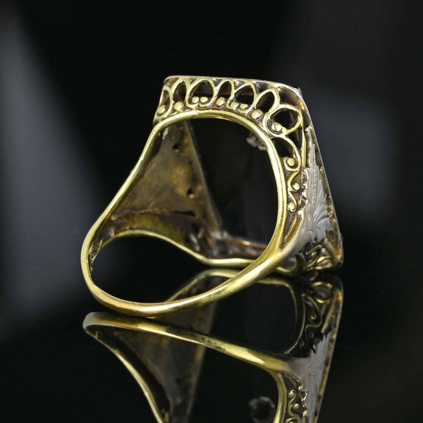 Art Deco 14K Gold Filigree Diamond Black Onyx Ring - Boylerpf
