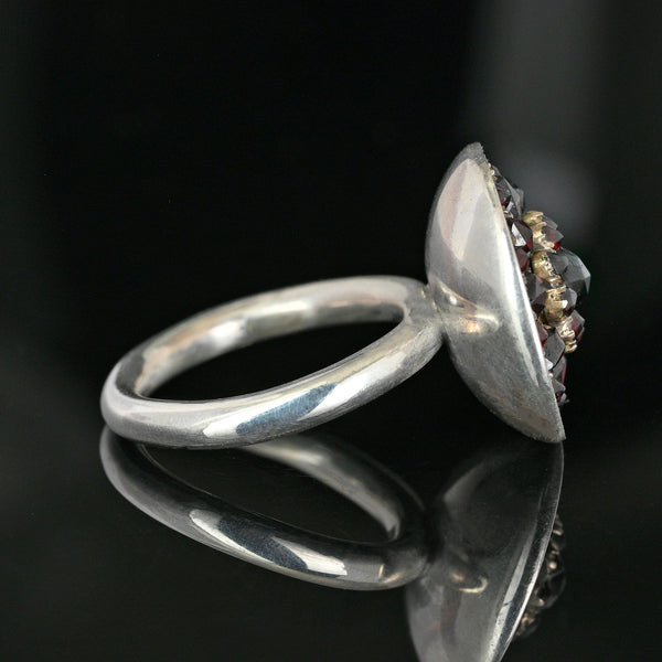 Vintage Bohemian Garnet Cluster Ring Sterling Silver