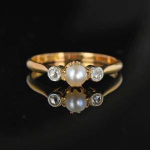 Art Deco 18K Gold Swedish Rose Cut Diamond Pearl Ring - Boylerpf