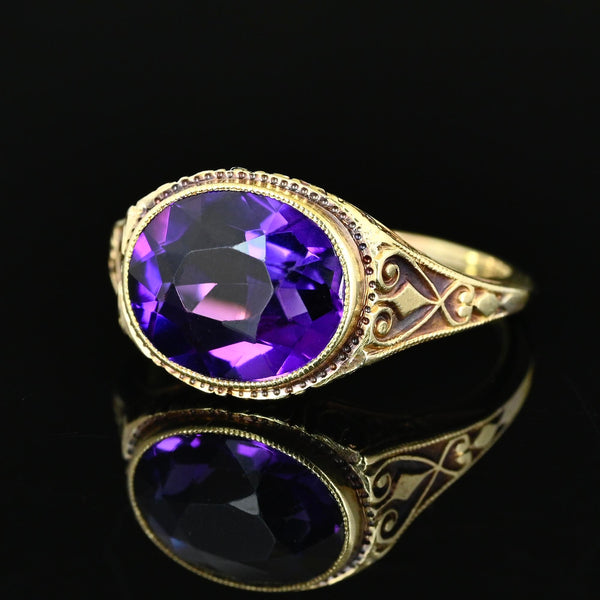 Art Deco 14K Gold Amethyst Ring 2.2 Carat February Birthstone