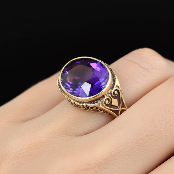 Art Deco 14K Gold Amethyst Ring 2.2 Carat February Birthstone