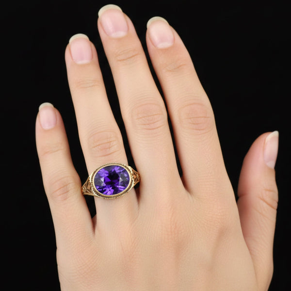 Art Deco 14K Gold Amethyst Ring 2.2 Carat February Birthstone