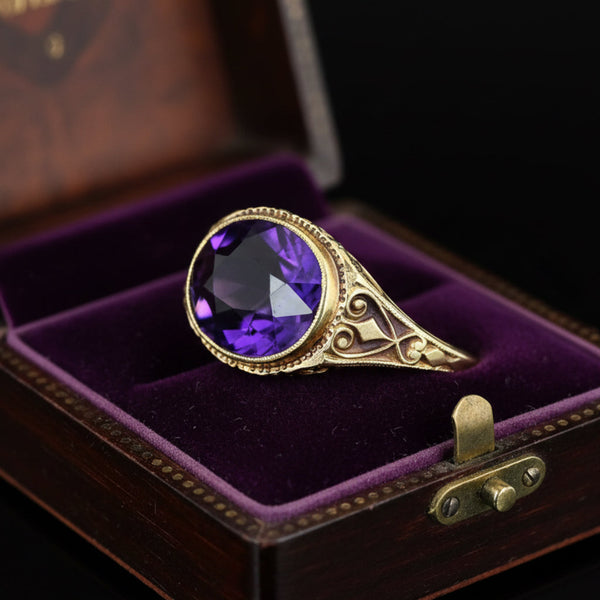 Art Deco 14K Gold Amethyst Ring 2.2 Carat February Birthstone