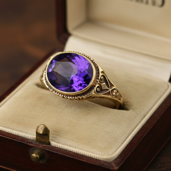 Art Deco 14K Gold Amethyst Ring 2.2 Carat February Birthstone