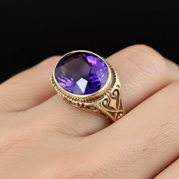 Art Deco 14K Gold Amethyst Ring 2.2 Carat February Birthstone