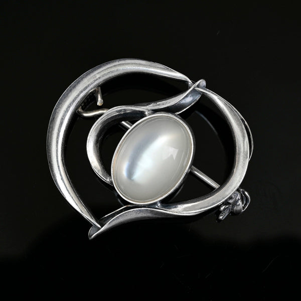 Arts & Crafts Moonstone Sterling Silver Heart Brooch - Boylerpf