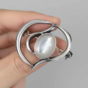 Arts & Crafts Moonstone Sterling Silver Heart Brooch - Boylerpf