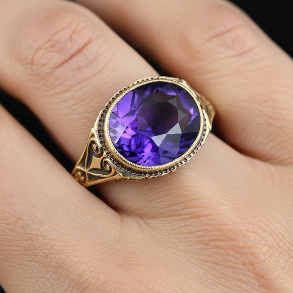 Art Deco 14K Gold Amethyst Ring 2.2 Carat February Birthstone
