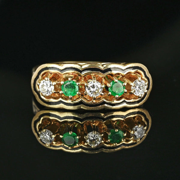 Antique 14K Gold Enamel Diamond Emerald Ring - Boylerpf