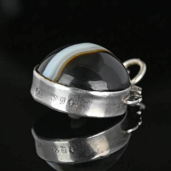 Antique Silver Crown Motif Banded Agate Bloodstone Pendant Fob - Boylerpf