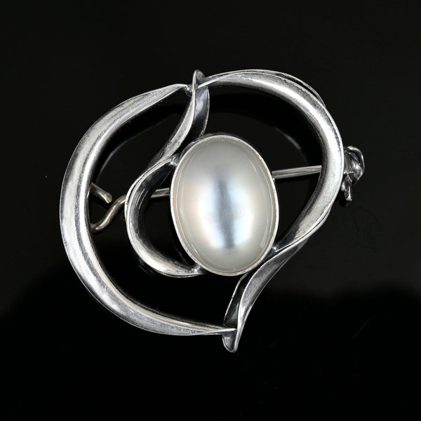 Arts & Crafts Moonstone Sterling Silver Heart Brooch - Boylerpf