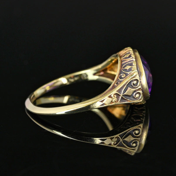 Art Deco 14K Gold Amethyst Ring 2.2 Carat February Birthstone