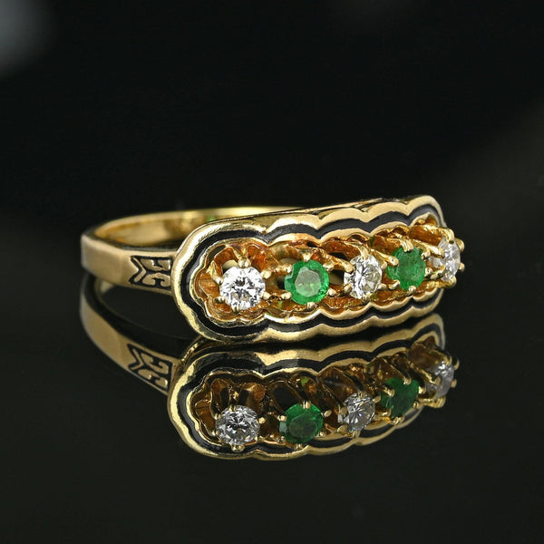 Antique 14K Gold Enamel Diamond Emerald Ring - Boylerpf