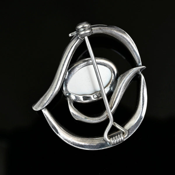 Arts & Crafts Moonstone Sterling Silver Heart Brooch - Boylerpf