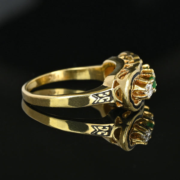 Antique 14K Gold Enamel Diamond Emerald Ring - Boylerpf