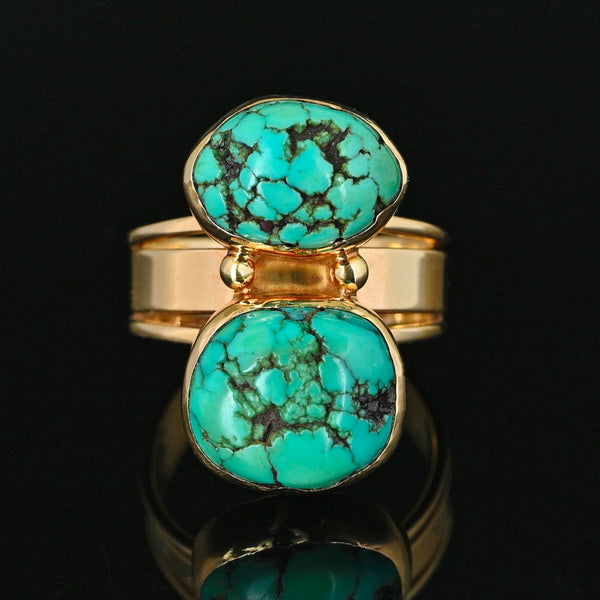 Vintage Natural Turquoise Ring 14K Gold Statement
