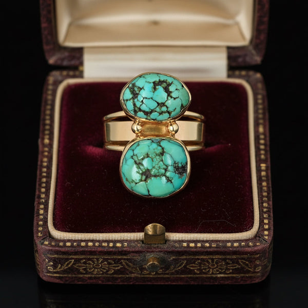Vintage Natural Turquoise Ring 14K Gold Statement