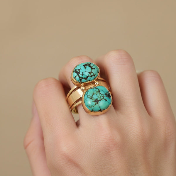Vintage Natural Turquoise Ring 14K Gold Statement