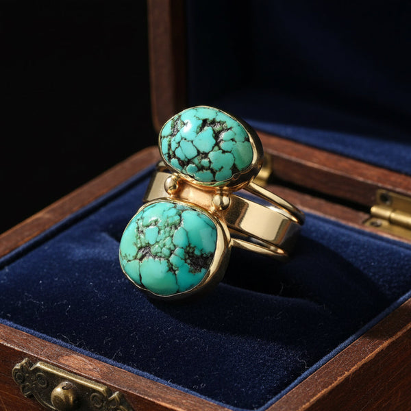 Vintage Natural Turquoise Ring 14K Gold Statement