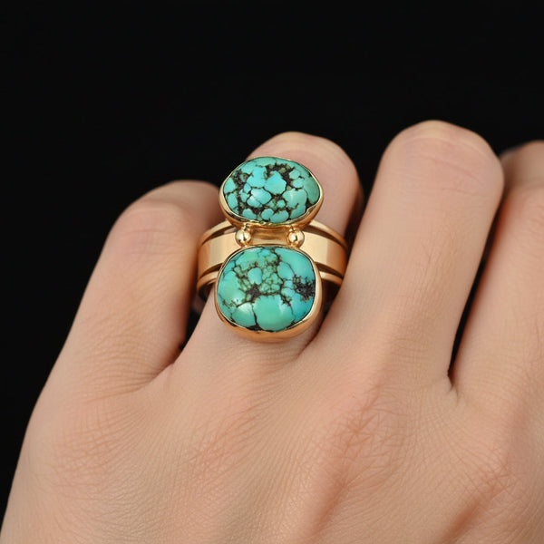 Vintage Natural Turquoise Ring 14K Gold Statement