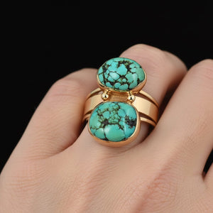 Vintage Natural Turquoise Ring 14K Gold Statement - Boylerpf