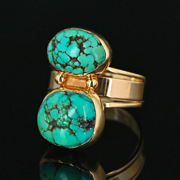 Vintage Natural Turquoise Ring 14K Gold Statement