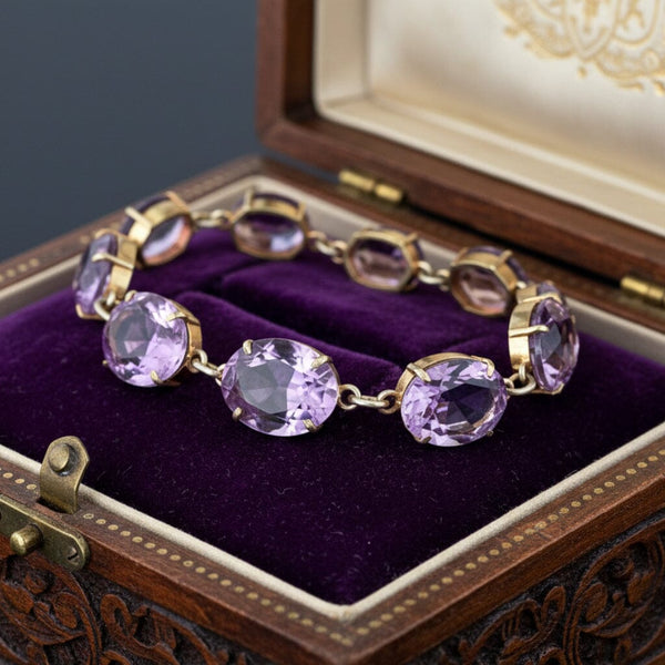 Antique Amethyst Bracelet Gold Gilded Silver 32.25 Carats