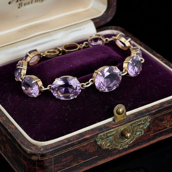Antique Amethyst Bracelet Gold Gilded Silver 32.25 Carats