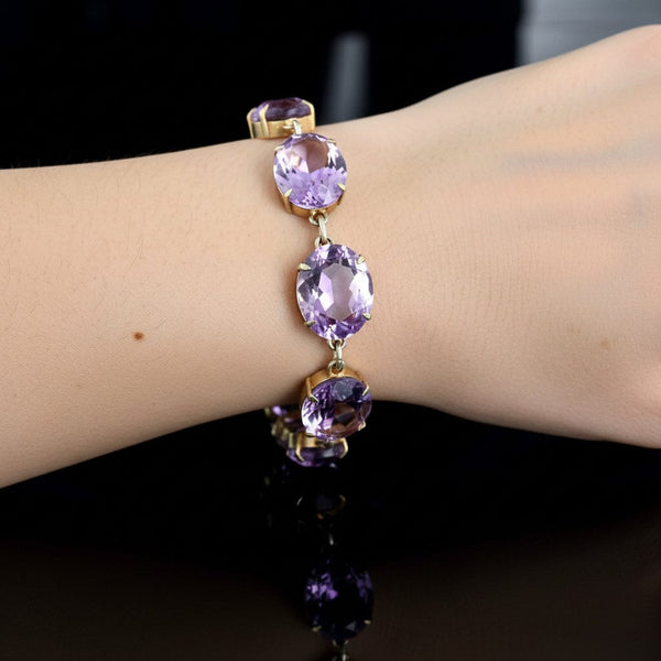 Antique Amethyst Bracelet Gold Gilded Silver 32.25 Carats