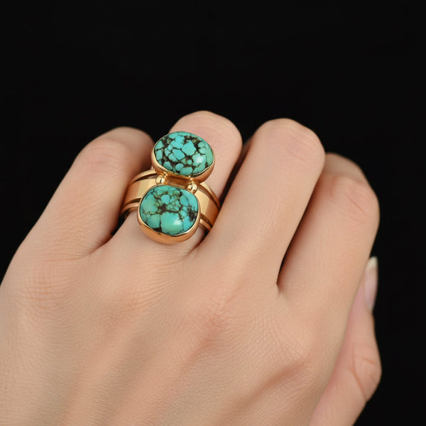 Vintage Natural Turquoise Ring 14K Gold Statement