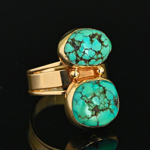 Vintage Natural Turquoise Ring 14K Gold Statement