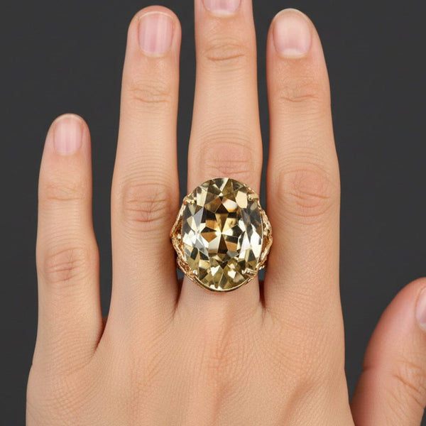 Vintage 14K Gold Smoky Quartz Cocktail Ring, 30 Carat Statement