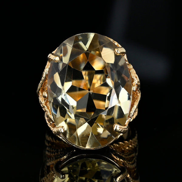 Vintage 14K Gold Smoky Quartz Cocktail Ring, 30 Carat Statement