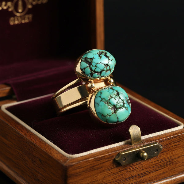 Vintage Natural Turquoise Ring 14K Gold Statement