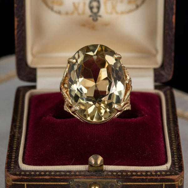Vintage 14K Gold Smoky Quartz Cocktail Ring, 30 Carat Statement