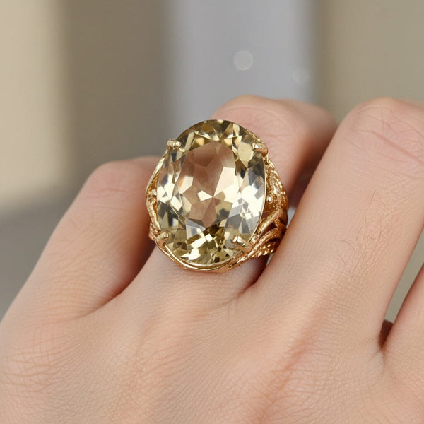 Vintage 14K Gold Smoky Quartz Cocktail Ring, 30 Carat Statement