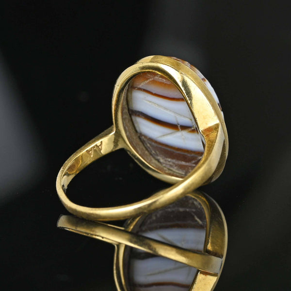 Egyptian Revival 14K Gold Banded Agate Scarab Ring - Boylerpf