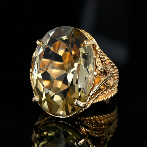 Vintage 14K Gold Smoky Quartz Cocktail Ring, 30 Carat Statement