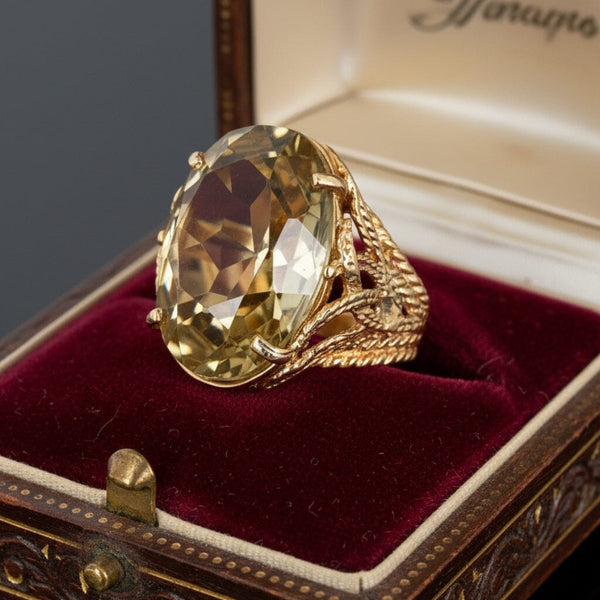 Vintage 14K Gold Smoky Quartz Cocktail Ring, 30 Carat Statement