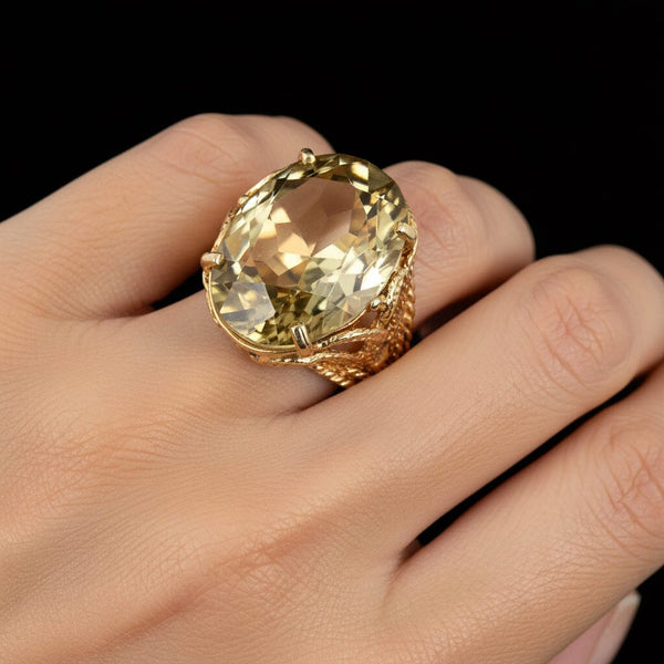 Vintage 14K Gold Smoky Quartz Cocktail Ring, 30 Carat Statement