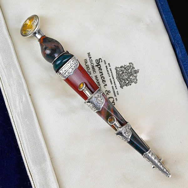 Large Silver Antique Scottish Agate Citrine Dirk Kilt Brooch - Boylerpf