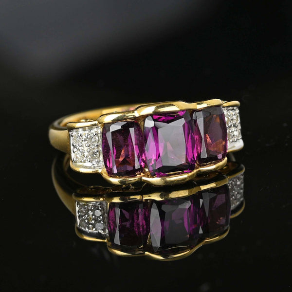 Vintage 14K Gold Diamond Rhodolite Garnet Ring - Boylerpf