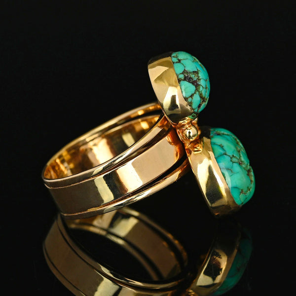 Vintage Natural Turquoise Ring 14K Gold Statement