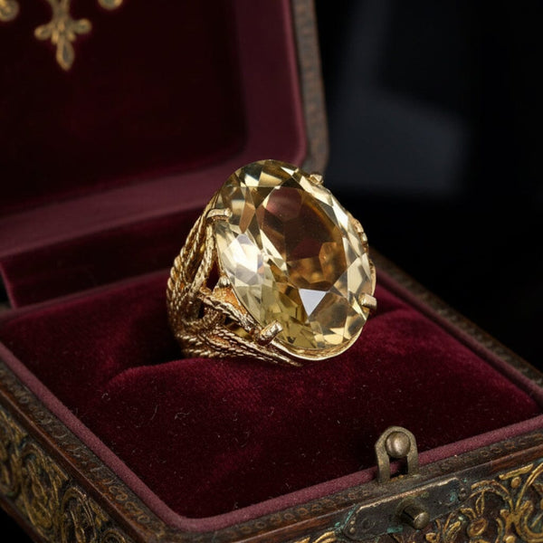 Vintage 14K Gold Smoky Quartz Cocktail Ring, 30 Carat Statement