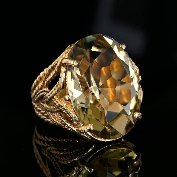 Vintage 14K Gold Smoky Quartz Cocktail Ring, 30 Carat Statement